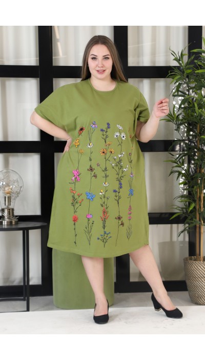 Платье - сарафан большого размера  "Мир" (хаки)