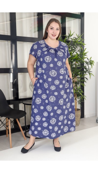 Платье женское большого размера   "Одуванчик" (синие)