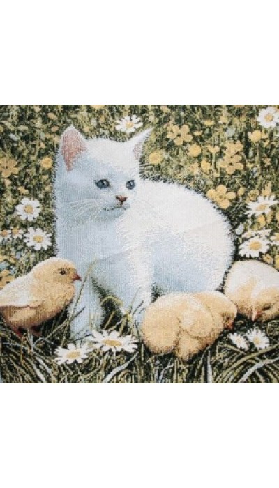 Наволочка гобелен (с  подушкой) " Белый котенок" Размеры: 45*45;
