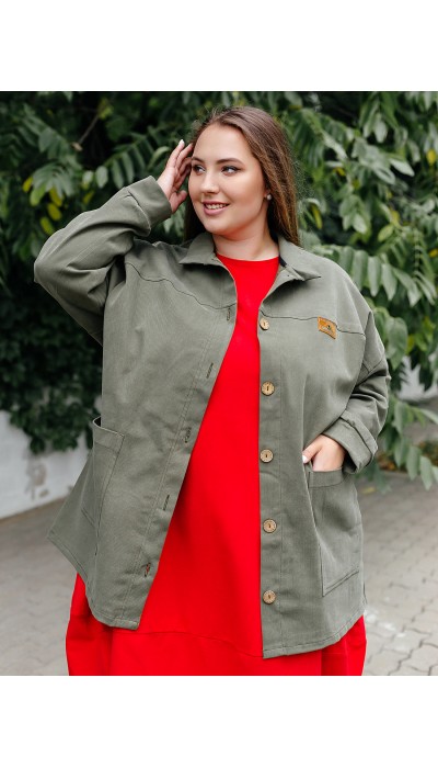 Куртка-рубашка женская большого размера Джуна хаки 