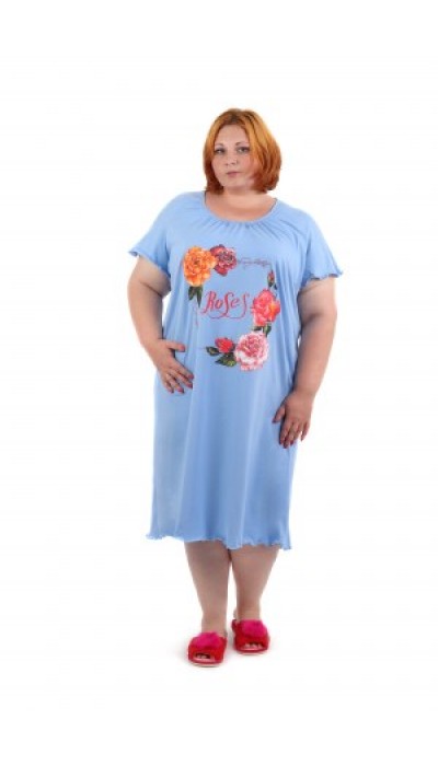 Сорочка женская большого размера Роза голубой