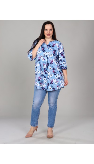 Рубашка женская большого размера "Жизель" цветы