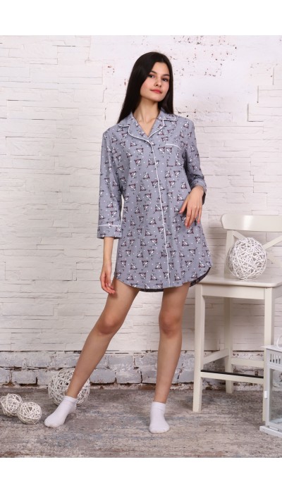 Платье-пижама для девочки арт. ПД-007 зайцы на самокатах серые